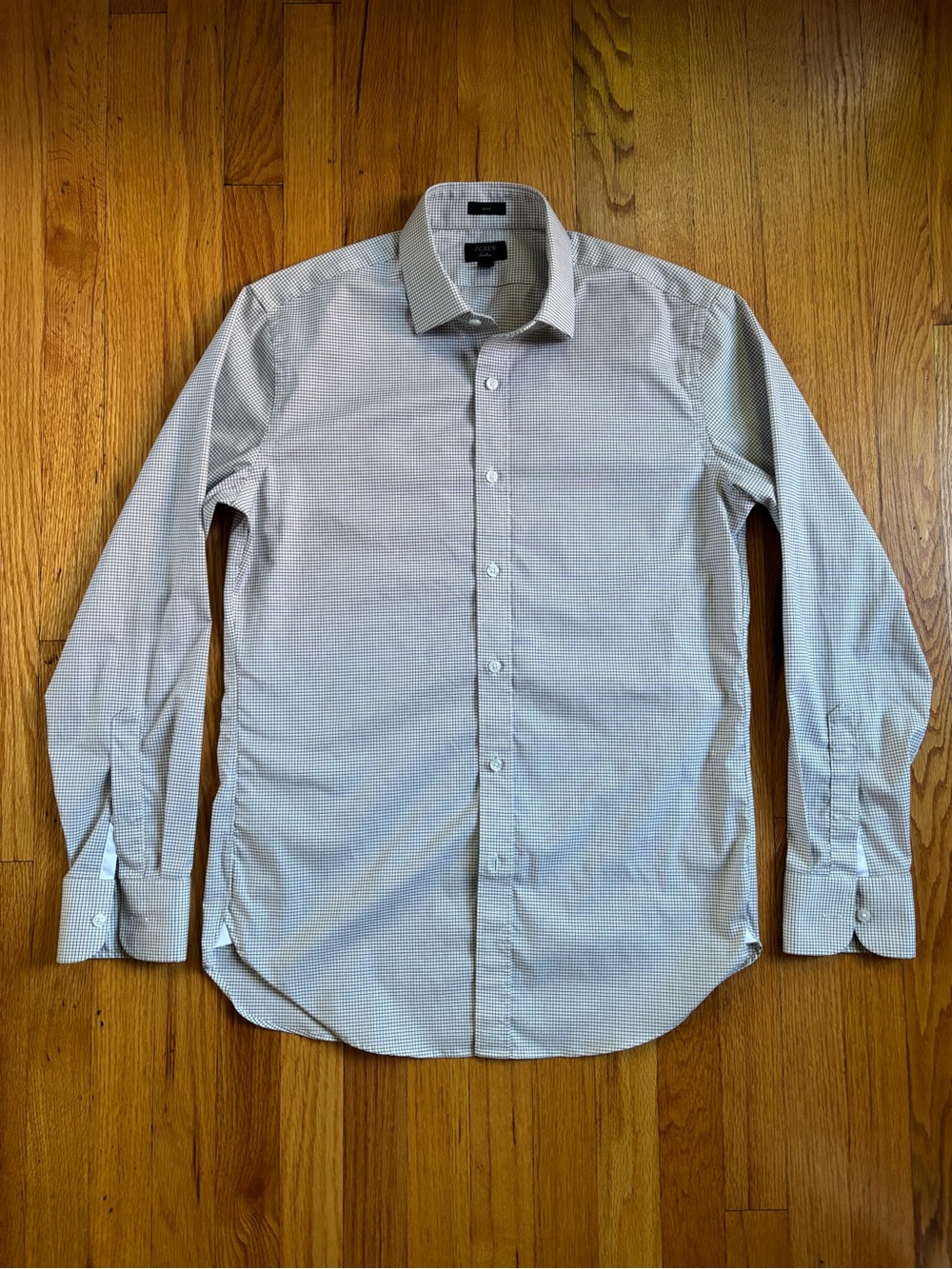 J. Crew Men's Small-Check Dress Shirt in Light Gray and White